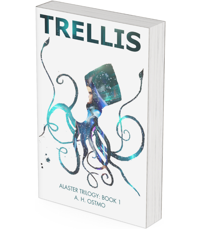 Trellis paperback Paperback icon with a cosmic squid cover.